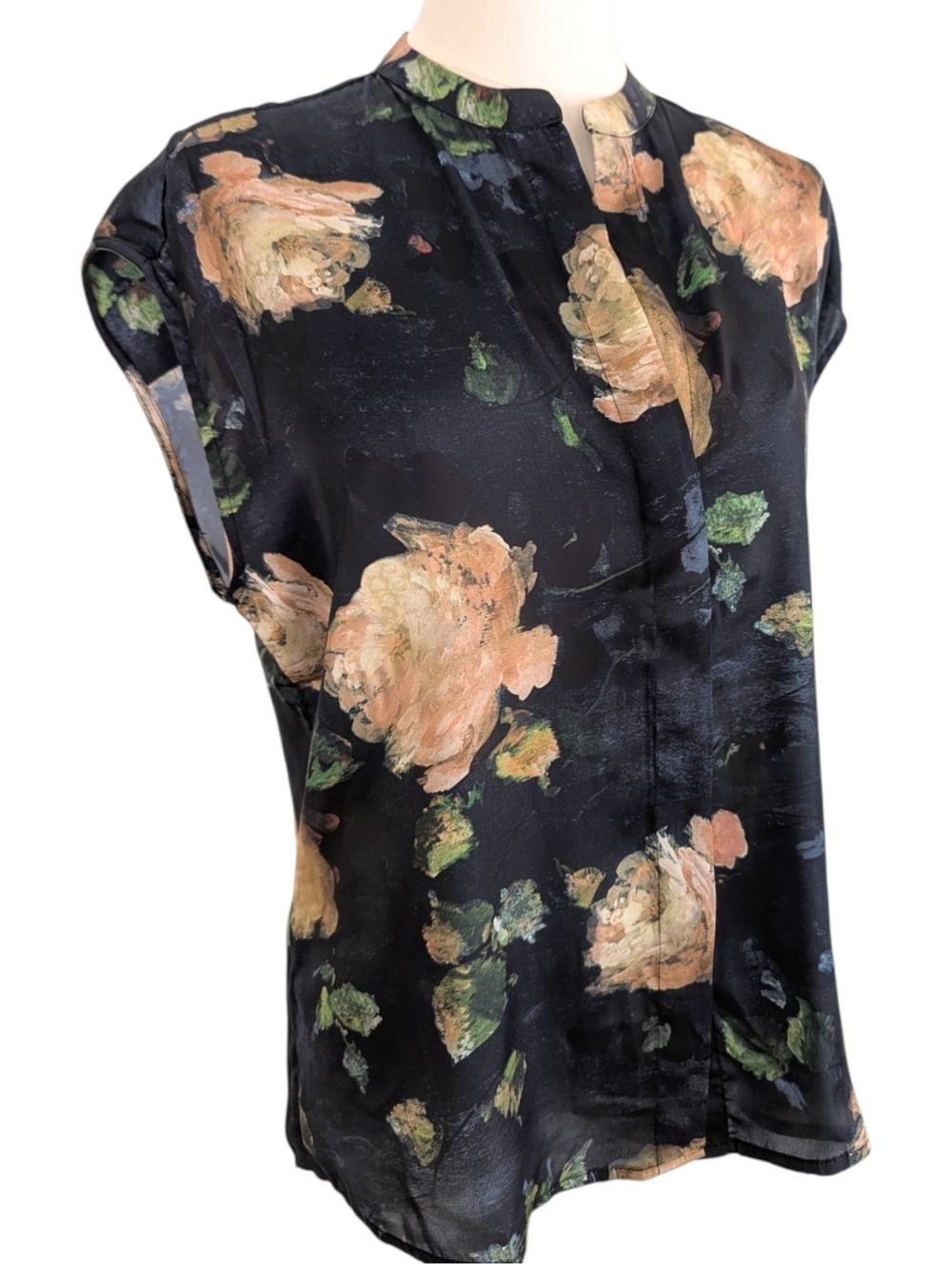 Elie Tahari Dolman Button Down Top Painted Floral Navy Short Sleeve Size S